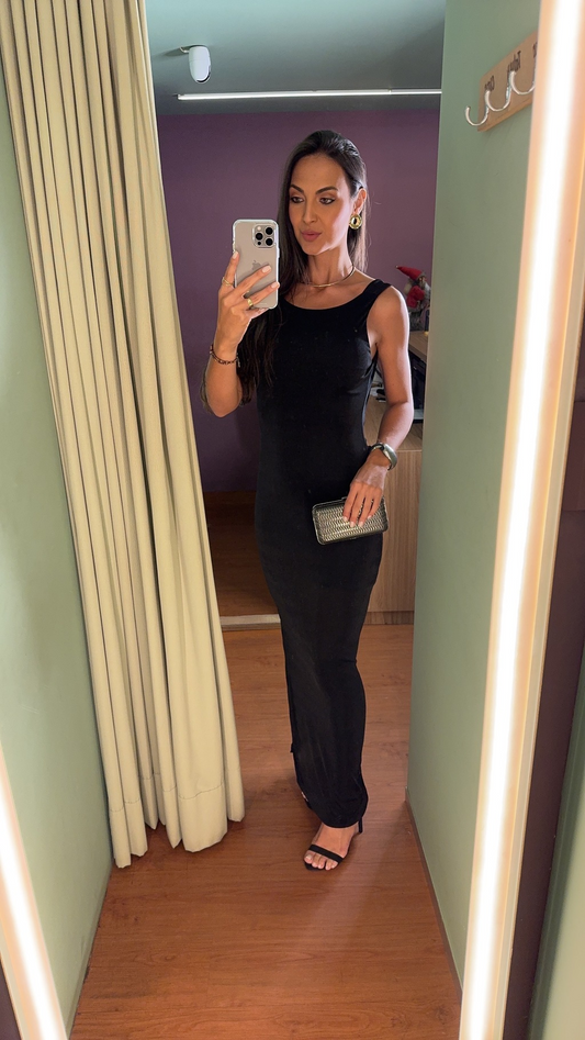 VESTIDO LONGO TEXTURIZADO DECOTE COSTAS