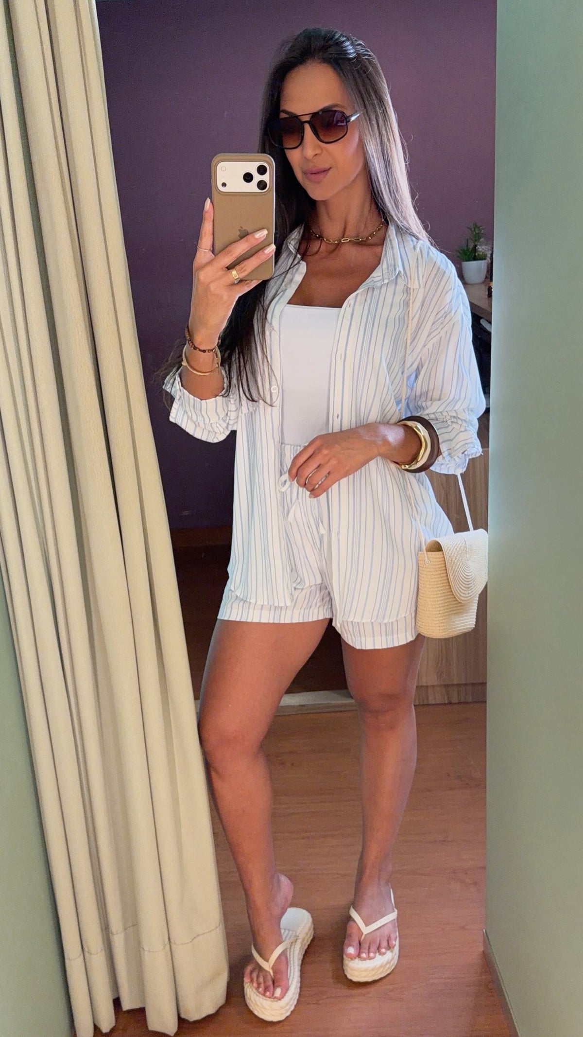 CONJUNTO SHORT CAMISA LISTRADO