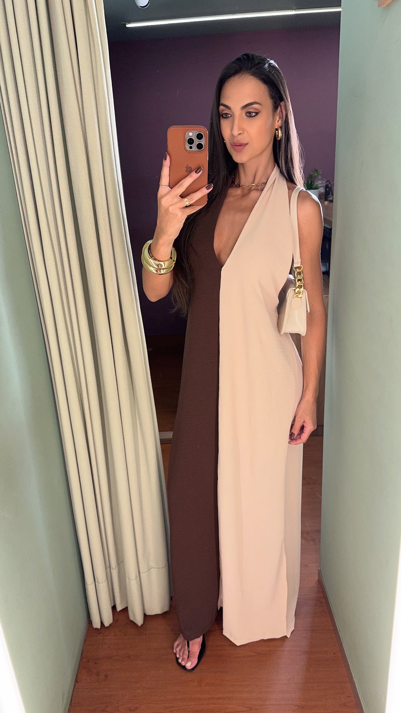 VESTIDO LONGO BICOLOR FRENTE ÚNICA