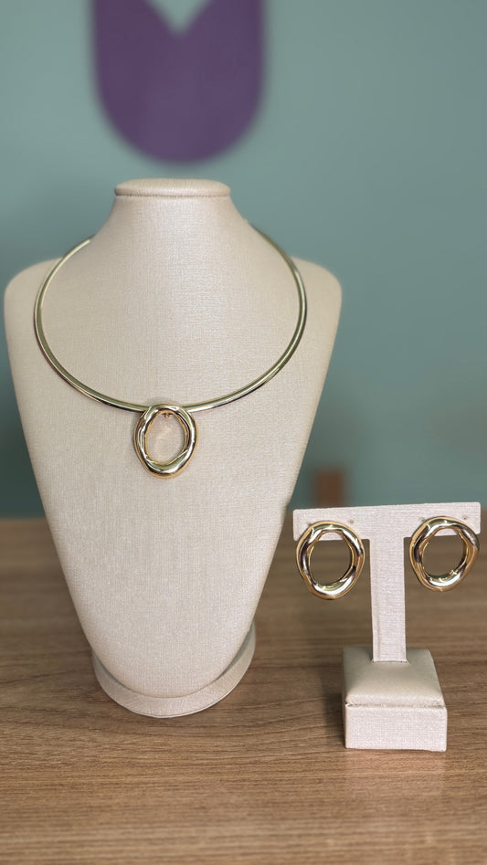 CONJUNTO CHOKER ARO E BRINCO ORGÂNICO