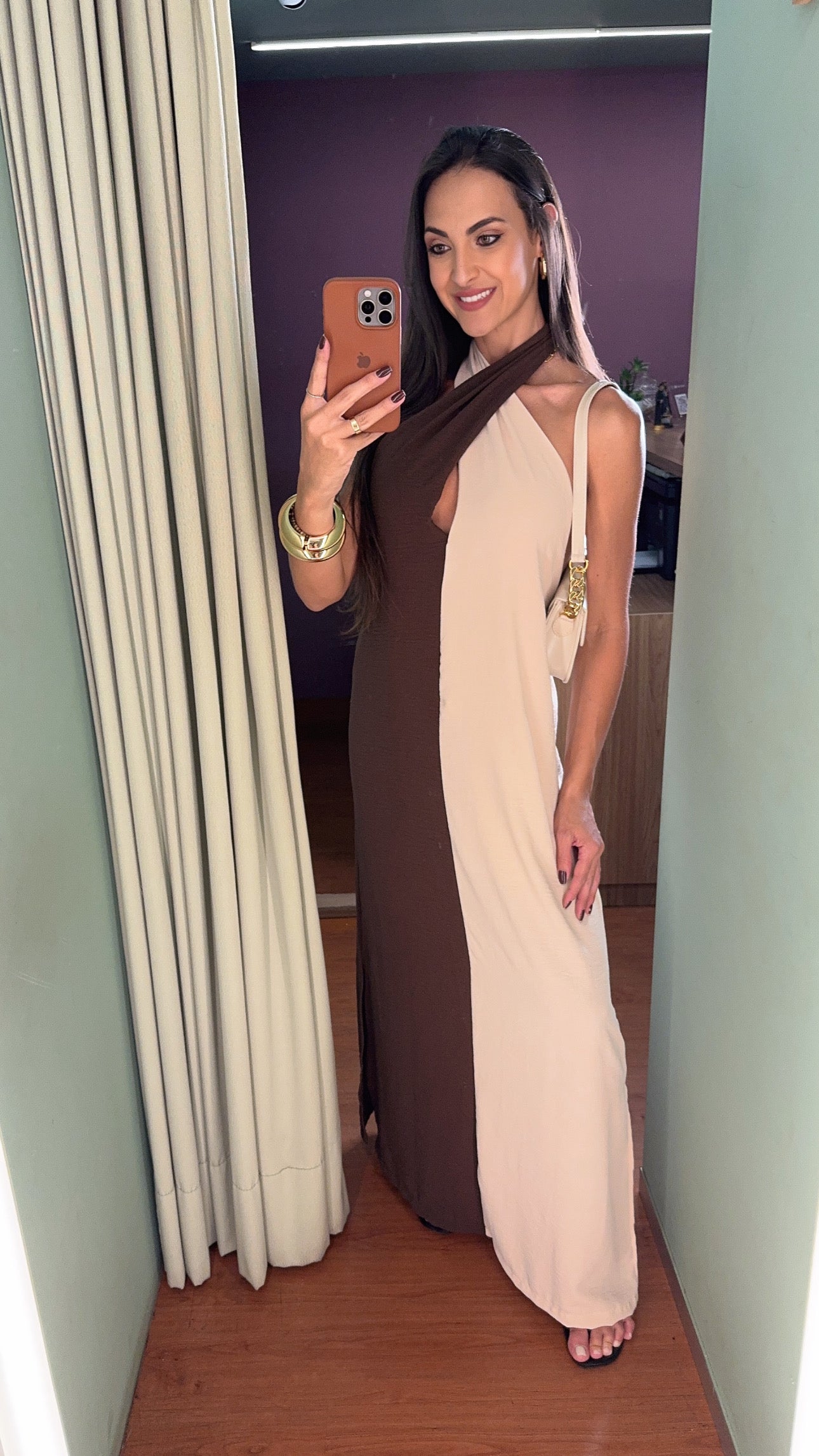 VESTIDO LONGO BICOLOR FRENTE ÚNICA