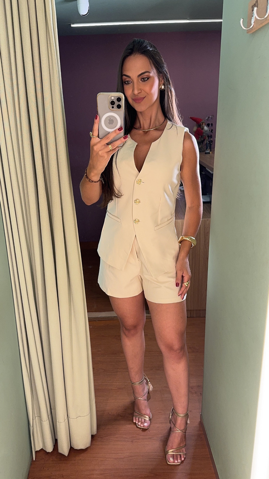 CONJUNTO SHORT E COLETE ALFAIATARIA PREMIUM