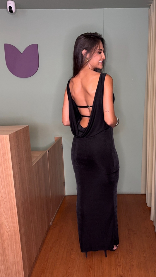 VESTIDO LONGO TEXTURIZADO DECOTE COSTAS