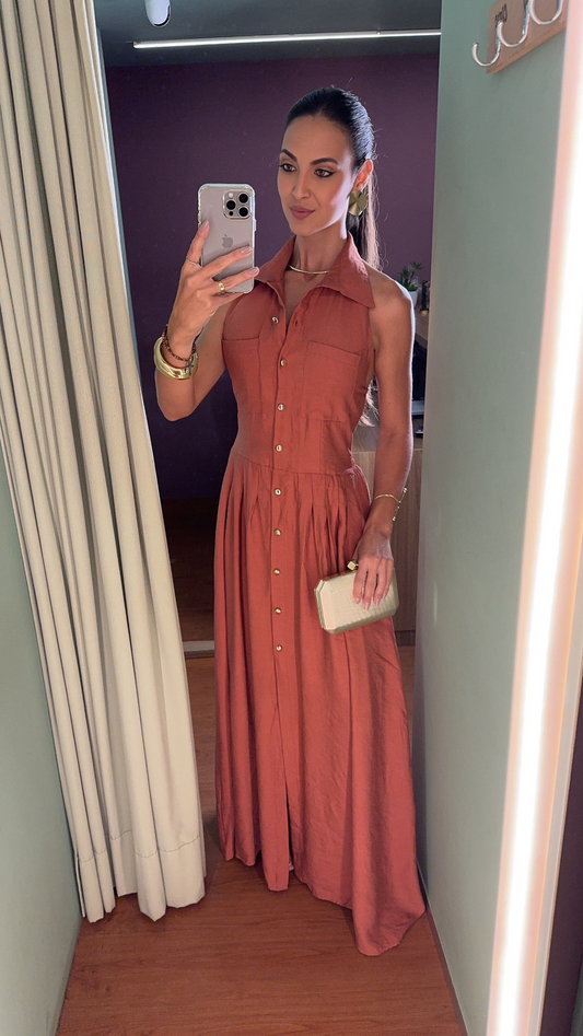 VESTIDO LONGO BOTÕES FRENTE ÚNICA