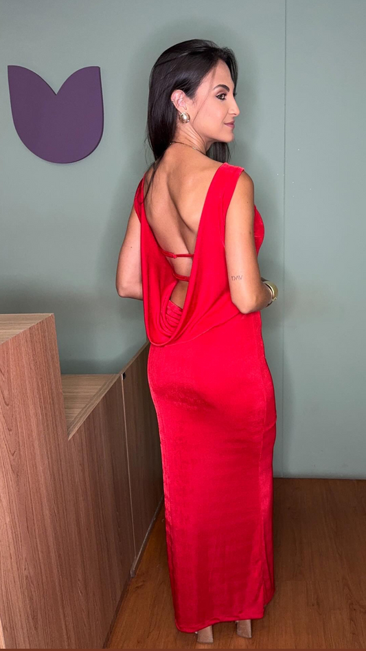 VESTIDO LONGO TEXTURIZADO DECOTE COSTAS